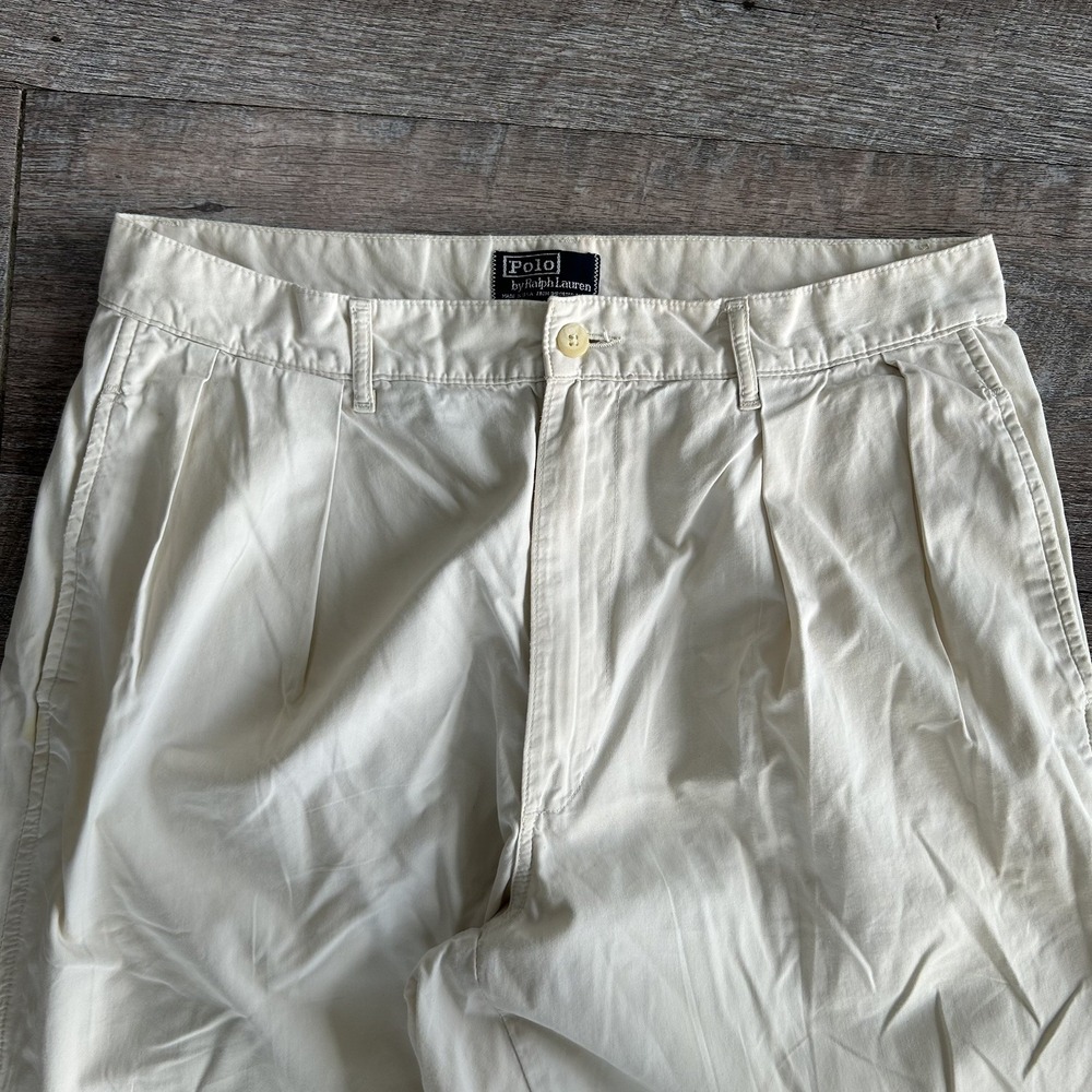 Vintage Polo Ralph Lauren Andrew Pants Mens 32x30 Ivory Made in USA Pleated 90s